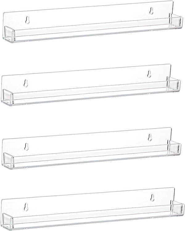 Nail Polish Rack Wall Mounted Shelf, 4 Pack Clear Acrylic Holder Organizer with Removable Anti-slip Inserts, 4 Tiers