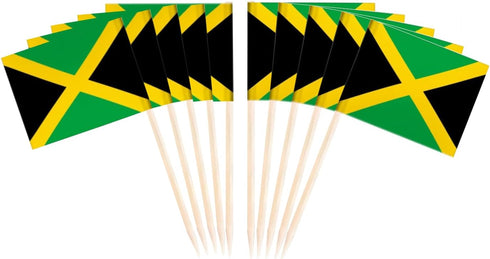 JAVD CYPS 100 Pcs Jamaica Flag Toothpick Flags, Mini Stick Cupcake Toppers for Party Decoration