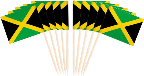 JAVD CYPS 100 Pcs Jamaica Flag Toothpick Flags, Mini Stick Cupcake Toppers for Party Decoration