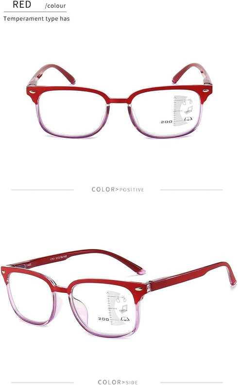 LBAYOHO Progressive Multifocus Reading Glasses for Women and Men, Blue Light Blocking, 100% UV Protection, Red 1.5X
