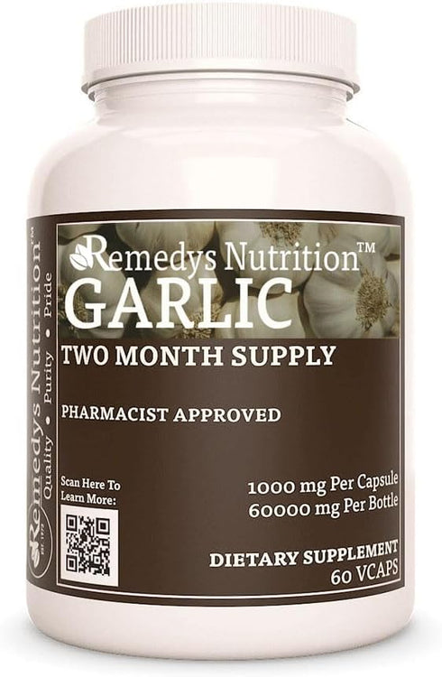 Remedy's Nutrition Garlic Capsule | Odorless Organic Garlic 1,000 mg, 60 Capsules | Non-GMO, Vegan, Gluten-Free