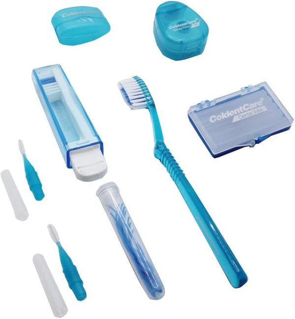 Orthodontic Oral Care Kit for Cleaning Brackets Braces, Includes Toothbrush, Dental Floss, Wax, and Case (Blue)