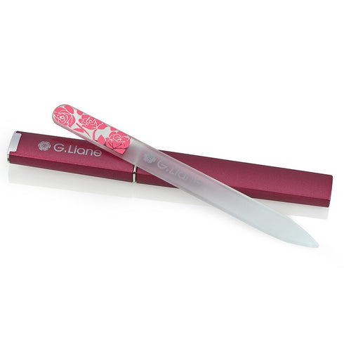 Premium Crystal Fingernail Files with Case - 10 Pack Nail Care Gift Set for Women, Men, Kids (Rose Pink)