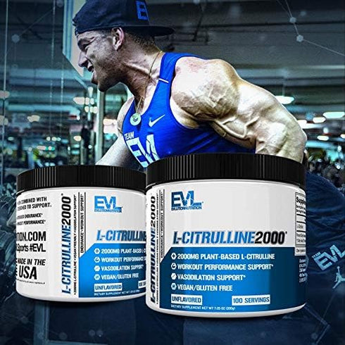 Evlution L-Citrulline 2000, High Strength Nitric Oxide Pre Workout Powder for Enhanced Muscle Strength
