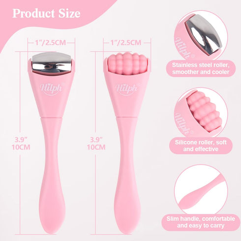 Hilph Mini Ice Roller for Face & Eyes, Face Eye Massager Roller Set for Puffiness Relief, Metal Facial Ice Roller