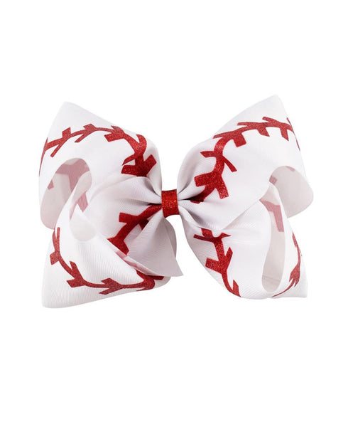 White Softball Hair Clips Bow