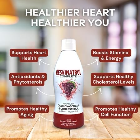 32 Fl. Oz. Advanced Liquid Cardiovascular & Cholesterol Support Formula - Liquid Resveratrol Supplement for Healthy