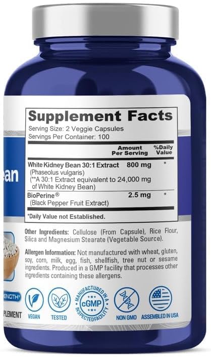 NusaPure White Kidney Beans 24,000mg per Serving, Bioperine Extract 30:1, Vegan, Non-GMO