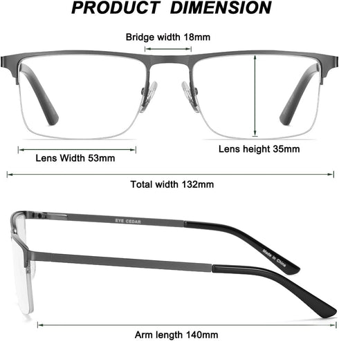 EYECEDAR Blue Light Blocking Reading Glasses for Men, 5 Pack, Metal Half Frame, Spring Hinges, Readers 1.50