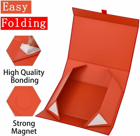 5 Pcs Red Magnetic Gift Box for Presents, 10.8x7.5x3.5 Inches, Luxury Collapsible Box for Wedding, Birthday