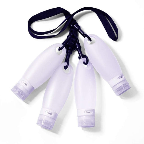 Silicone Travel Bottle Set, TSA Approved, Leak Proof Design, 3.3 Oz (4 Pack + Lanyard, White Bottles)