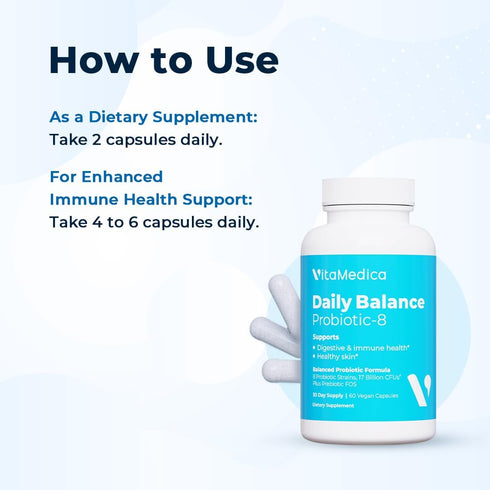 VitaMedica Daily Balance Probiotic-8, Probiotic Supplement with 16 Billion CFUs for Gut Health & Immune Support