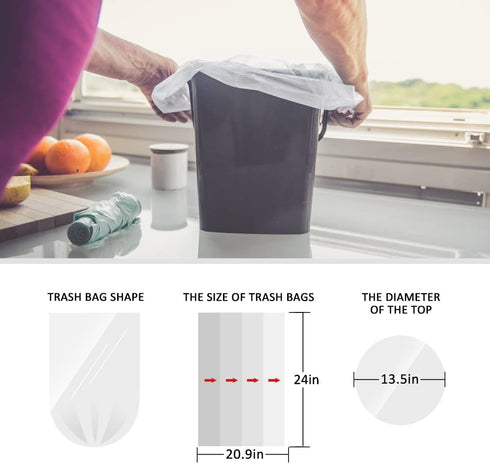 Teivio 5 Gallon Strong Trash Bags, 50 Counts - Clear Garbage Bags for Home Office Kitchen, Bathroom Trash Can Liners