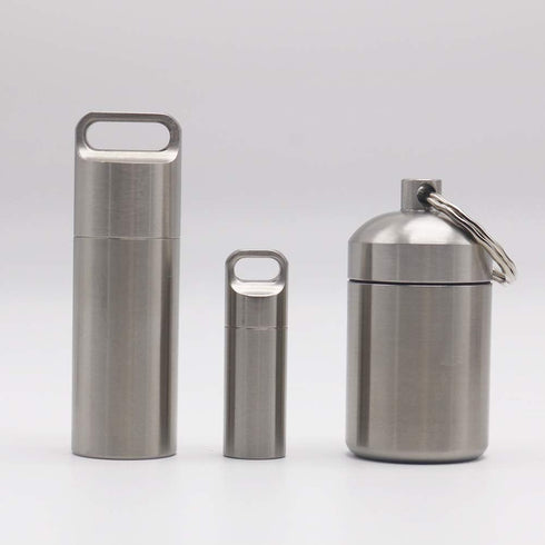 HRX Package Waterproof Stainless Steel Pill Case Keychain, Durable Small Pill Box for Men, Outdoor EDC Tool
