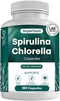 Organic Spirulina and Chlorella Capsules - 180 Chlorophyll Pills to Support Detox, Mitochondria & Energy