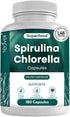 Organic Spirulina and Chlorella Capsules - 180 Chlorophyll Pills to Support Detox, Mitochondria & Energy