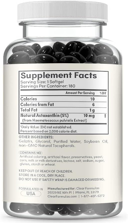 Astaxanthin Supplement 10mg, ClearFormulas Max Strength 180 Softgels