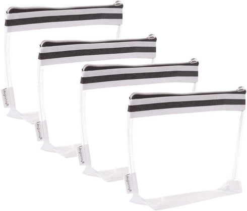 Multi-purpose Waterproof Clear Vinyl Zippered Toiletry Pouch, Makeup Pouch with French Tape, 4-pack