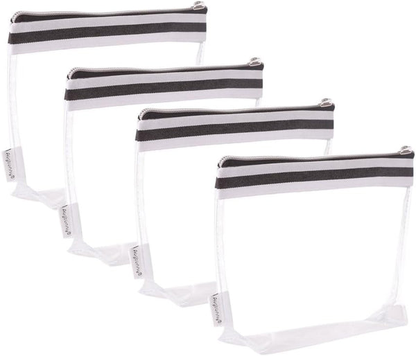 Multi-purpose Waterproof Clear Vinyl Zippered Toiletry Pouch, Makeup Pouch with French Tape, 4-pack