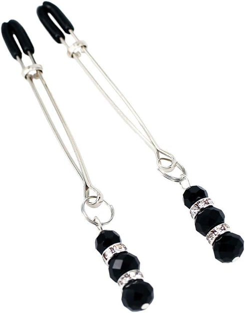 Elite Nipple Clamps, Silver Color with Black Pendant