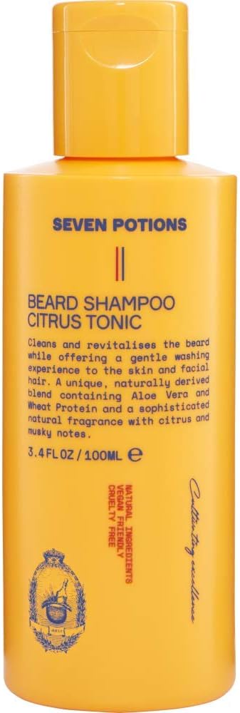 SEVEN POTIONS Beard Shampoo for Men - Natural, Vegan Formula, Gentle Cleansing Wash (Citrus Tonic, 3.4 Fl Oz)