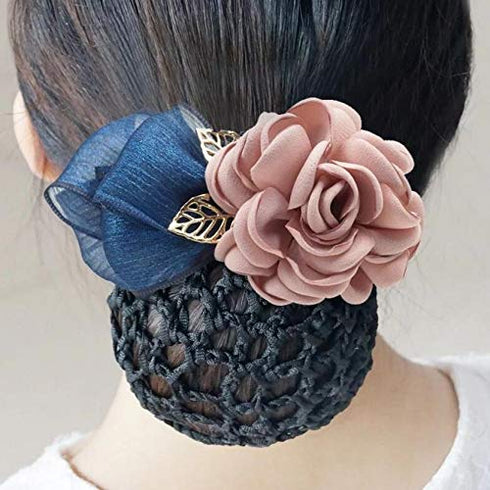 Women Hair Bun Cover Net Snood, Bowknot Decor Hair Accessories for Stewardess and Restaurant Staff (Pink)
