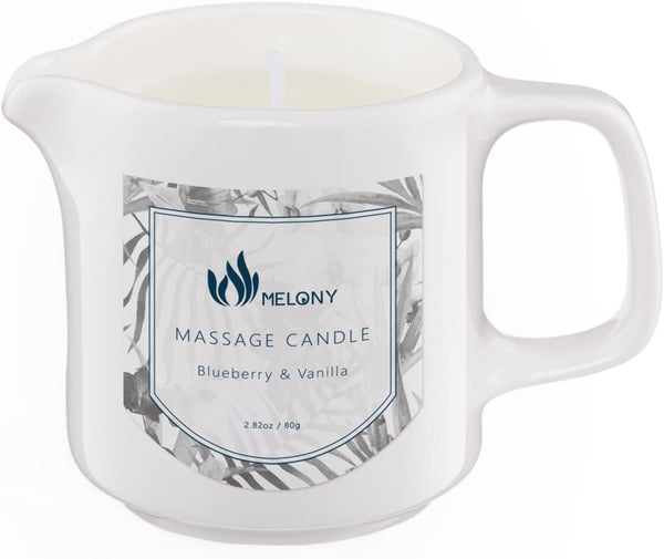 MELONY Soy Massage Oil Candle | Blue & Vanilla | 2.82 OZ | Intensive Skin Treatment Candle