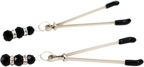 Stylish Silver Nipple Clamps with Elegant Black Pendant