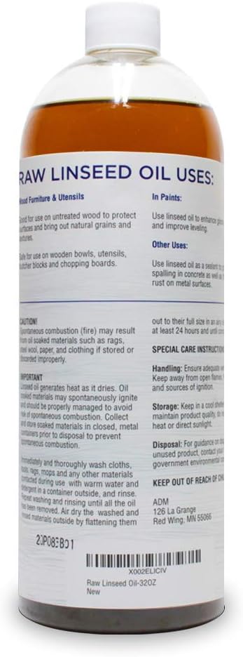 Raw Linseed Oil – Flaxseed Wood Treatment Conditioner to Rejuvenate, Restore and Condition Wood Patio Furniture, Decks to Kitchen Cutting Boards, 32 oz Bottle by LinSheen