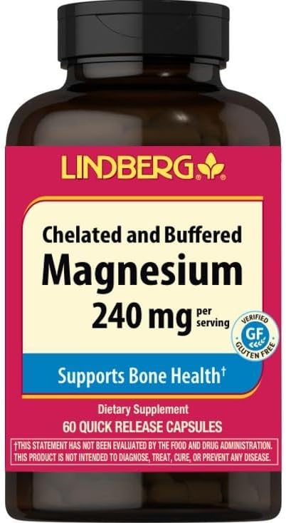 Piping Rock Magnesium Supplement - 240mg, 60 Capsules, Chelated & Buffered for Bone Health, Non-GMO