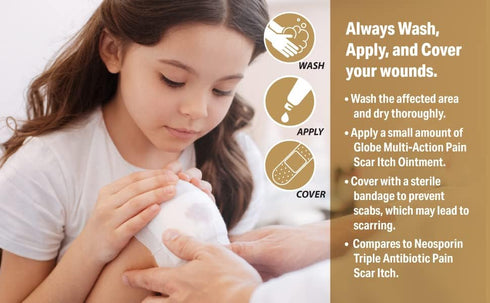 Globe First Aid Antibiotic Scar Minimizing Ointment, 4 Pack Pain-Relief with Neomycin, Bacitracin Zinc, Pramoxine HCl