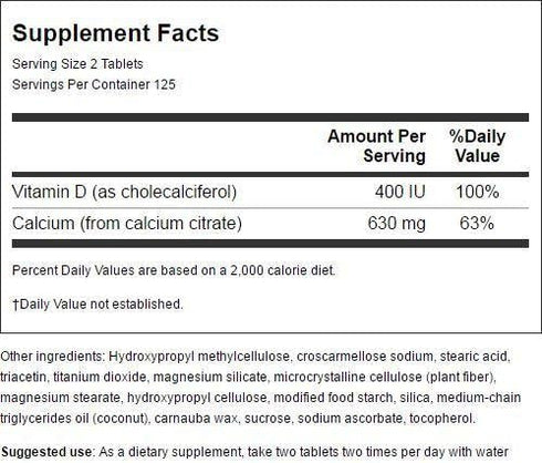 Swanson Calcium Citrate & Vitamin D 250 Tabs