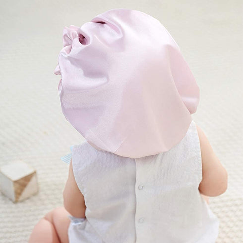 Kids Adjustable Satin Bonnet Sleeping Cap, Reversible Night Caps for 0-3 Years Old, Light Pink/Pink