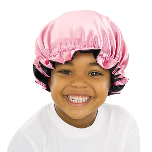 Kids Satin Bonnet Sleeping Cap, Adjustable Reversible Night Caps for 0-3 Years Old, Watermelon Red/Black