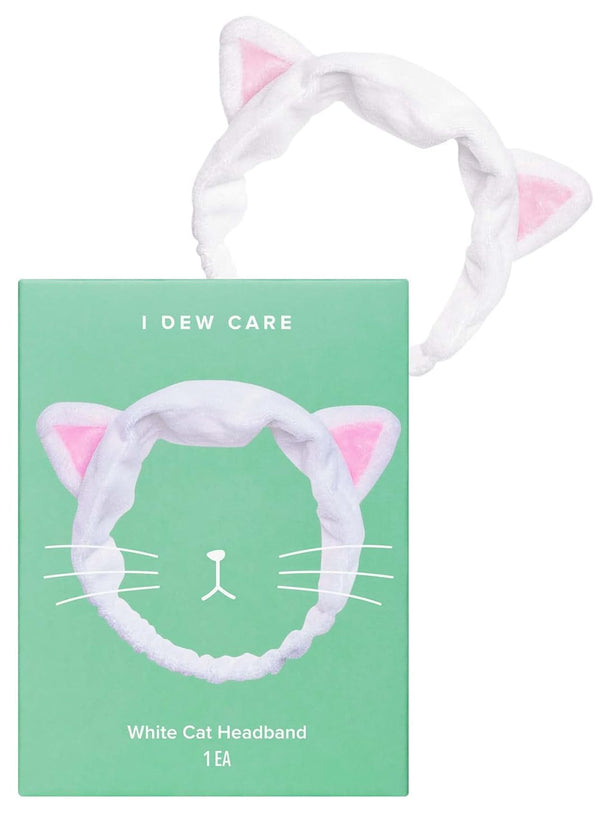 I DEW CARE Face Wash Headband - White Cat Design for Washing, Cleansing, Spa, Quick Dry, Reusable