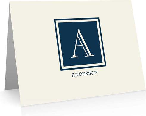 Little Notes by Comptime Monogram Stationery Note Cards - Personalized Monogram Cards (A-Z), Navy Blue, 4.25