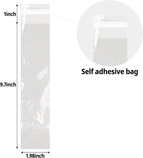 100 Pcs Cellophane Bags, 2x10 Inches Self Sealing Treats Bags, Pretzels Individual Bags, Clear Cellophane Bags for Pretzel Rods Candies Snacks Cookies