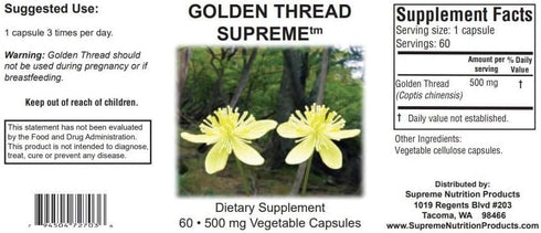 Supreme Nutrition Golden Thread, 60 Vegetarian Capsules of Pure Coptis Chinensis