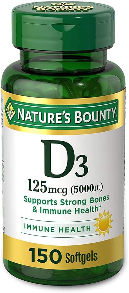 Nature's Bounty Vitamin D3 125 mcg-5000 IU Softgels, Maximum Strength, 150 ea, Pack of 3