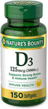 Nature's Bounty Vitamin D3 125 mcg-5000 IU Softgels, Maximum Strength, 150 ea, Pack of 3
