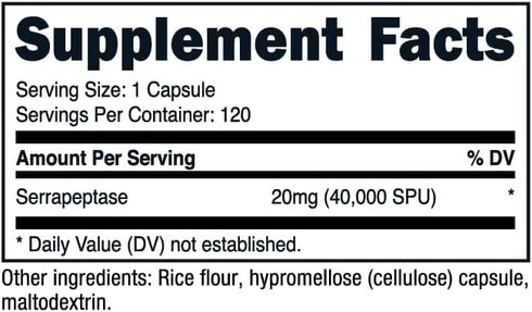 Nutricost Serrapeptase 40,000 SPU, 120 Capsules - Gluten Free, Non-GMO, Vegetarian Friendly