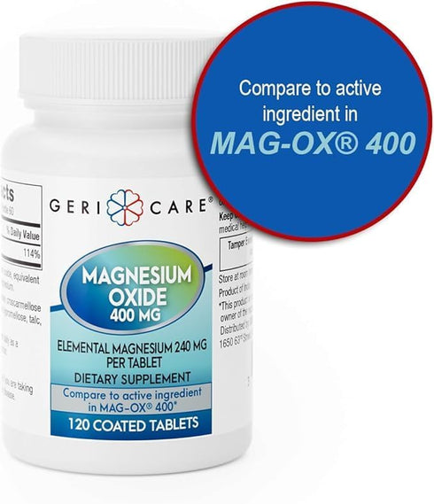 GeriCare Magnesium Oxide Supplement, 240 mg Elemental Magnesium, 120 Tablets, Pack of 3