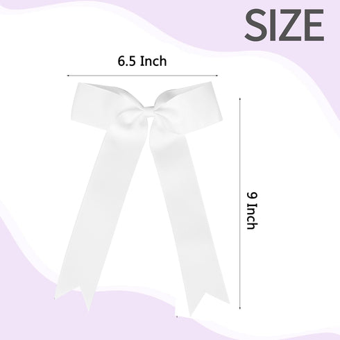 Hipcheer 20pcs Collegiate Style Cheer Bows for Girls, Handmade Long Tail Skinny Ponytail Holder for Sports (White)