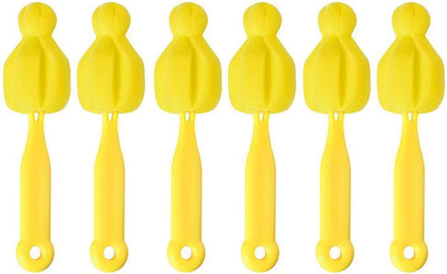 6 Pack Long Handle Bottle Nipple Cleaner Sponge Brush, BPA-Free Scrubber - Yellow