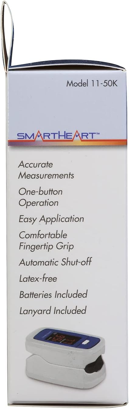 SmartHeart Pulse Oximeter | Blood Oxygen Saturation Monitor with Lanyard and Batteries | Portable Spot-Check