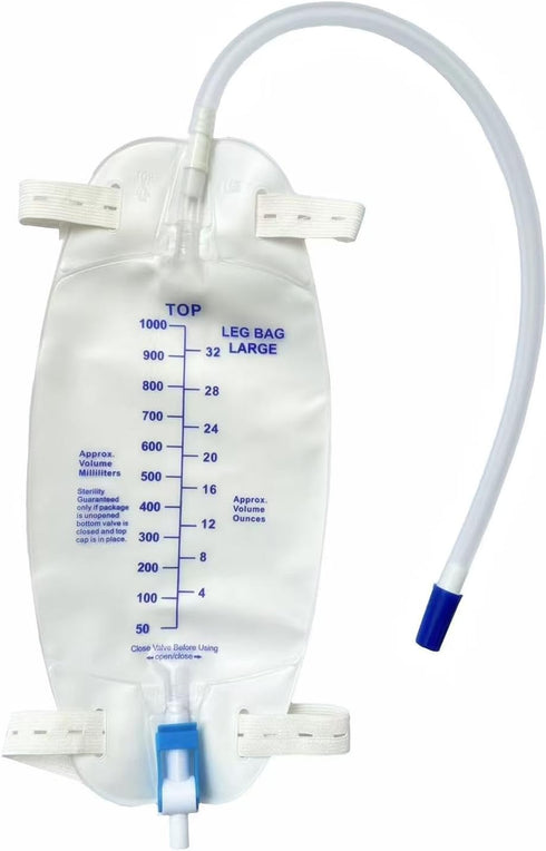 lifevv 3 Pack Easy-Tap Leg Bag Urinary Drainage Bag, 32 Oz with 3 18” Tubing, Anti-Reflux Valve, Cloth Straps