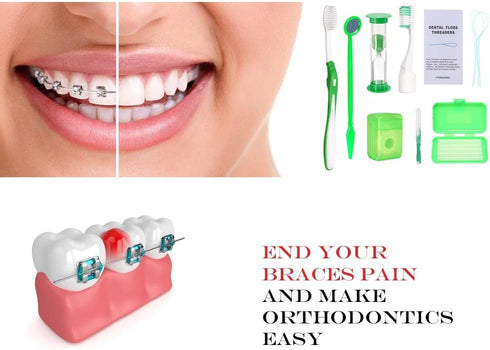 2 x Portable Orthodontic Oral Care Kit, Travel Kit for Patients, Toothbrush, Wax Floss, Interdental Cleaning