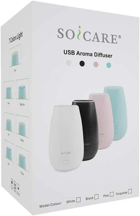 SOICARE Car Essential Oil Diffuser, Portable Mini Aromatherapy Humidifier with Built-in USB Cable, Elegant Black