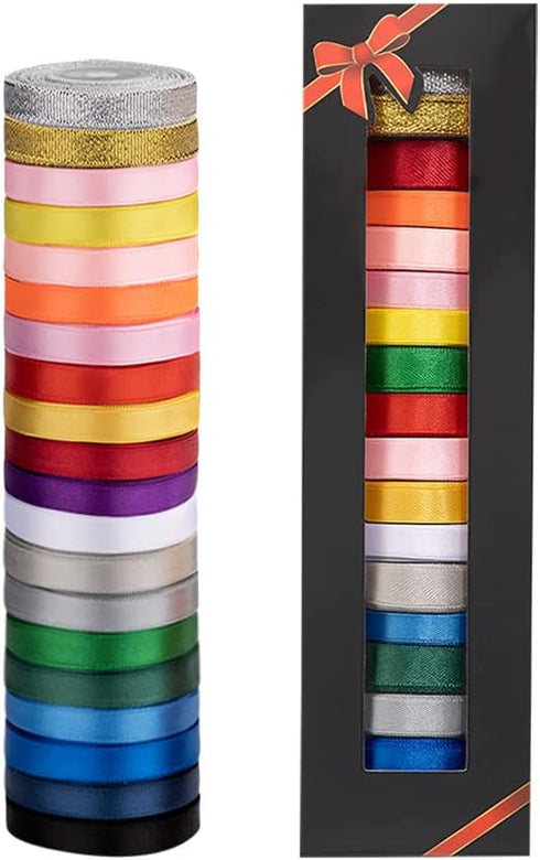 20 Colors 300 Yard Double Faced Rainbow Satin Ribbon -18 Ribbon Rolls & 2 Glitter Metallic Ribbon,3/8" X 15 Yard/Roll,Perfect for Christmas Gift Wrapping,Hair Bows & Other Craft Projects