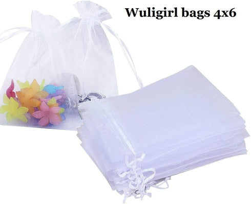 Wudygirl 100pcs Organza Bags 4X6 - White Gift Bags with Drawstring for Party Wedding Favor, Baby Shower